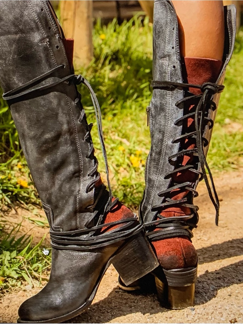 Freebird boots Western sz 7 “Coal” style Lace-Up rear with Rust Suede